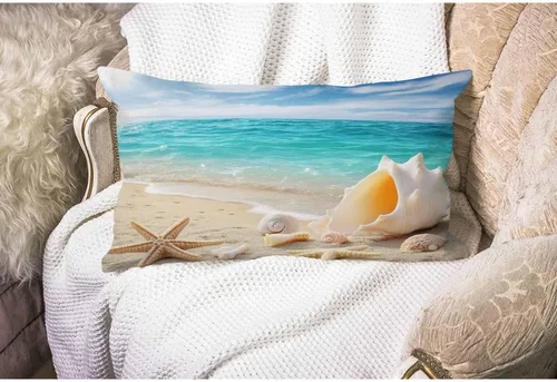 Vista 4 de Smooffly Funda de almohada rectangular rectangular rectangular con diseño de estrella de mar de playa y estrella de mar, funda de cojín de lino