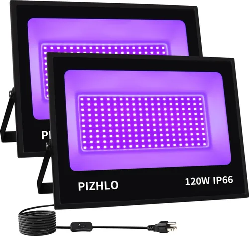 Vista 11 de Luz negra de 40 W IP66 impermeable para exteriores con cable de 6 pies + enchufe + interruptor, reflector de luz negra para Halloween, neón que