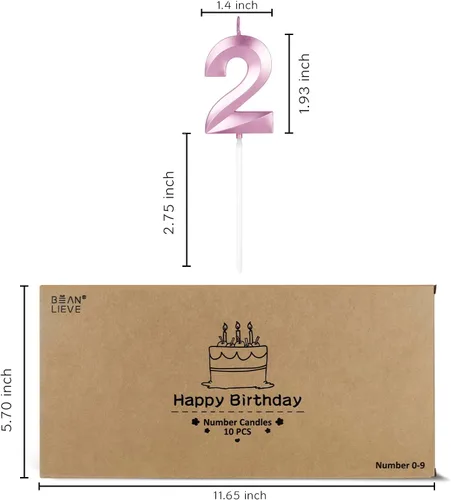 Vista 4 de BEAN LIEVE Velas numéricas de cumpleaños – Velas numéricas para pastel de cumpleaños número 0 1 2 3 4 5 6 7 8 9 utilizado para decoración de Oro rosa
