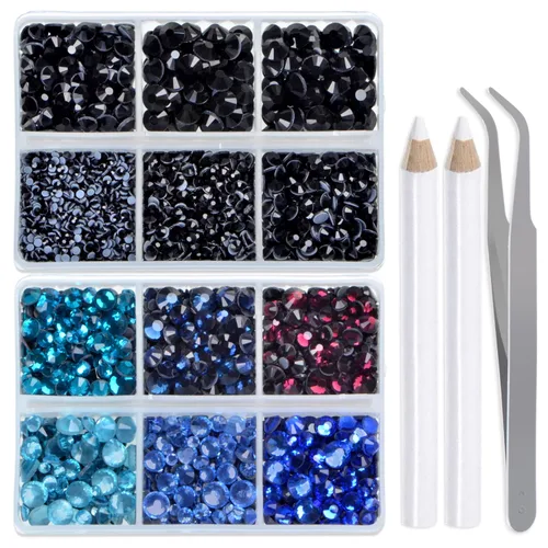 Vista 29 de LPBeads 6400 unidades de diamantes termoadhesivos de 12 colores con parte trasera plana, 5 tamaños mixtos, gemas de cristal redondas con pinzas