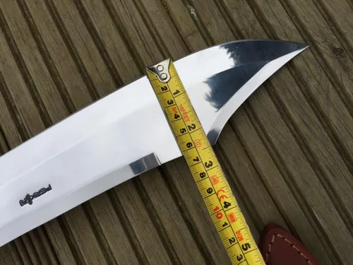 Vista 7 de Perkin Cuchillo de caza con funda de cuero, hoja de acero 440C con mango de madera de nogal