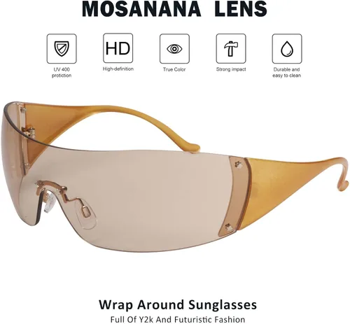 Vista 2 de mosanana Y2K - Gafas de sol envolventes para mujeres y hombres, mod. VOLVER