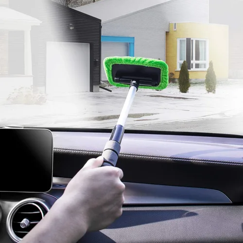 Vista 5 de XINDELL Herramienta de limpieza de parabrisas para automóvil, limpiador de ventanas con mango extensible con almohadillas de microfibra