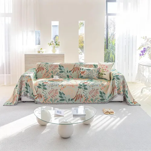 Vista 35 de DREAMINGO Funda para sillón reclinable con estampado floral verde y botánico de jacquard, 1 cojín, acogedora funda de felpilla para sala de estar