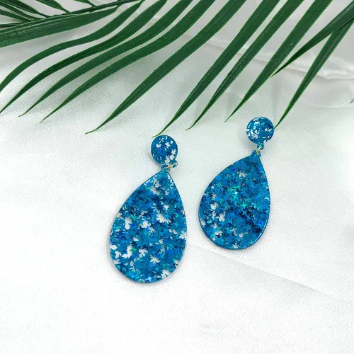 Vista 5 de Aretes de acrílico con purpurina, forma de lágrima redonda con lentejuelas, aretes de estrella brillante, aretes de lágrima geométrica bohemia