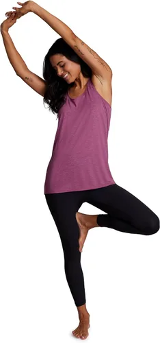 Vista 5 de RBX Active - Camiseta de tirantes para mujer con espalda en T, fluida, para yoga y entrenamiento con detalle de moda Baton Rouge