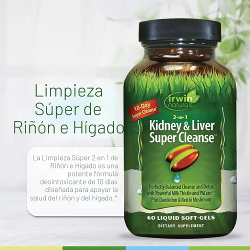 Vista 5 de Irwin Naturals 2 en 1 Kidney & Liver Super Cleanse 60 cápsulas blandas