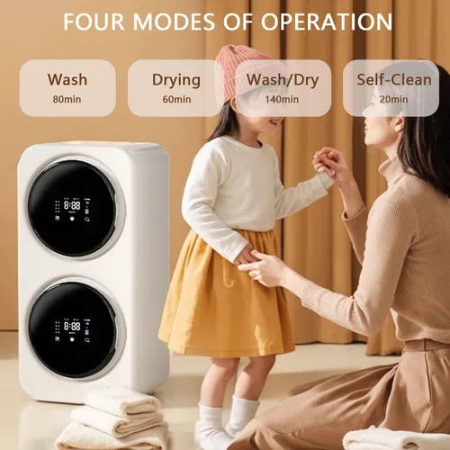 Vista 2 de 2 x 3.5 L Secadora de lavado portátil con panel de control, lavadora de ropa con bañera de acero inoxidable, 4 modos, secadora eléctrica