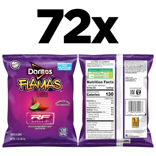 Vista 2 de Doritos Chips de tortilla reducidos en grasa, sabor a flamas, 1 onza (paquete de 72)