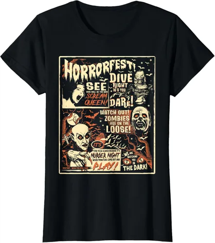 Vista 32 de Camiseta de terror vintage con póster de Halloween y película de terror Negro