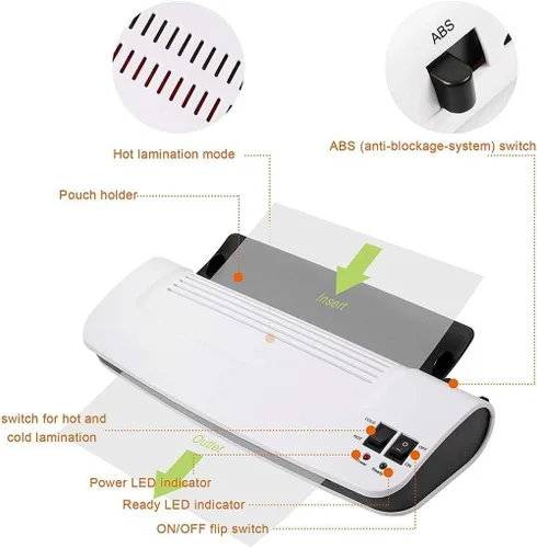 Vista 2 de Laminador A3 A4, laminado térmico y frío con bolsas de laminación A4, calentamiento rápido, 2 rodillos, hasta 125 micrones, 250 velocidades, máquina