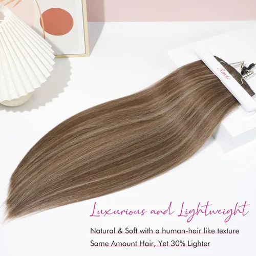 Vista 3 de REECHO Extensiones de cabello, 11 extensiones de cabello con clip de 24 pulgadas, extensiones de cabello lacio largo HE005, extensiones de cabello