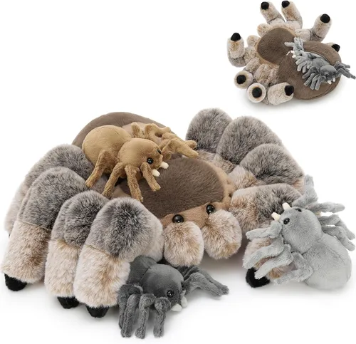 Vista 18 de MorisMos 4 piezas de animales salvajes africanos de peluche, mamá de 18 pulgadas con 3 cachorros de bebé, juguetes de peluche suaves y esponjosos