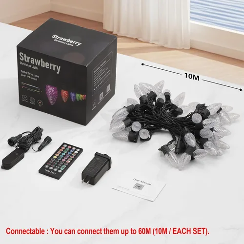 Vista 7 de Gemce Luces inteligentes C9 de Navidad para exteriores, 33 pies, 50 luces LED RGB, aplicación/control remoto, modos de bricolaje y sincronización