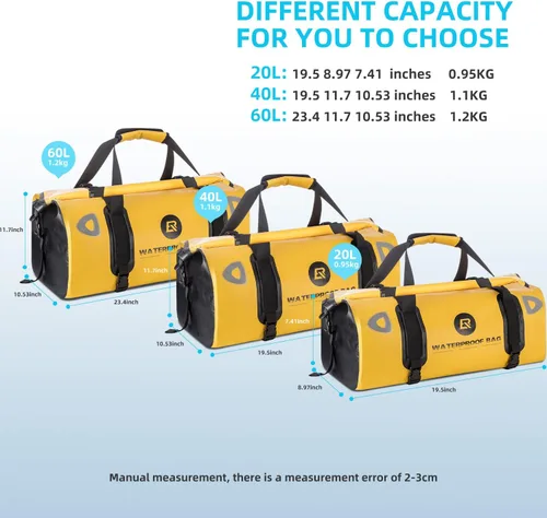 Vista 5 de ROCKBROS Bolsa de lona impermeable de 60 litros para motocicleta, bolsa de lona seca para motociclismo, barco, kayak, camping, pesca, aventura al