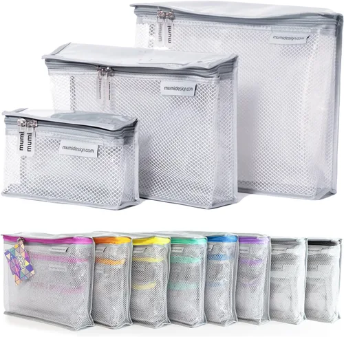 Vista 12 de MUMI Juego de 3 neceseres de viaje – Bolsas de aseo resistentes al agua para mujeres y hombres – Bolsas transparentes para artículos de tocador