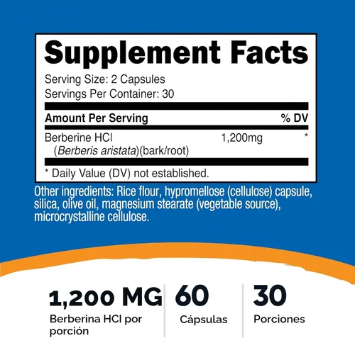 Vista 2 de Nutricost Berberina HCl 1200 mg, 60 cápsulas vegetarianas, sin gluten y sin OMG