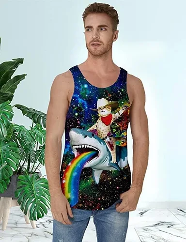 Vista 3 de Loveternal Camiseta sin mangas con estampado 3D para hombre, de verano, informal, de poliéster, gimnasio, entrenamiento, culturismo, camisetas sin
