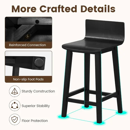 Vista 6 de Giantex Juego de 2 taburetes de bar de 24.5 pulgadas, taburetes de bar de altura de mostrador con respaldo bajo y reposapiés, sillas de comedor