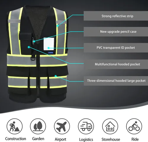 Vista 5 de AYKRM Chaleco de Seguridad de Construcción Personalizado con Logotipo Impreso de Alta Visibilidad Reflectante de 2 Tonos