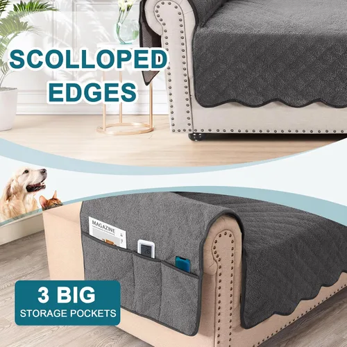 Vista 4 de Turquoize Fundas de sofá impermeables para perros, fundas protectoras para mascotas, fundas de sofá lavables con bolsillo lateral para sofá de 3