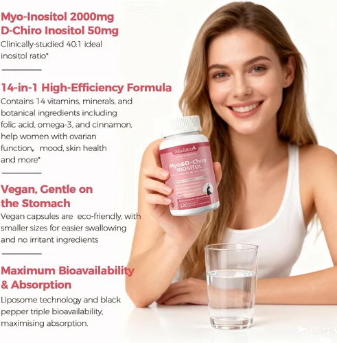 Vista 5 de Mulittea Suplemento de Myo-Inositol y D-Chiro para Mujeres - Inositol Liposomal 14-en-1 con Ácido Fólico, Omega-3 y Multivitaminas para Equilibrio