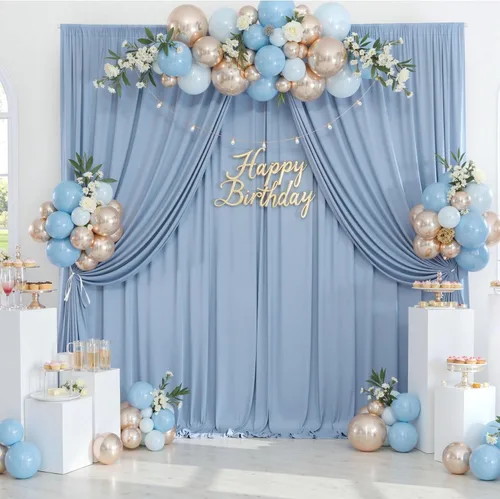 Vista 10 de Cortinas de fondo negras negras sin arrugas para fiestas, cortinas de tela gruesa para telón de fondo de fotos para cumpleaños, bodas, baby shower