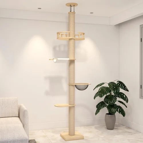 Vista 8 de Árboles para gatos de piso a techo para gatitos y gatos grandes con cuerda natural, árbol alto para gatos hasta el techo, altura ajustable de 82-112