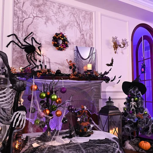 Vista 4 de Valery Madelyn Decoraciones de Halloween Corona de calabaza de 12 pulgadas