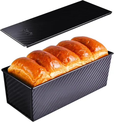 Vista 9 de Molde para pan comercial Pullman con tapa, capacidad de masa de 1 libra, caja de tostadas plana rectangular antiadherente para hornear al horno, 8.3