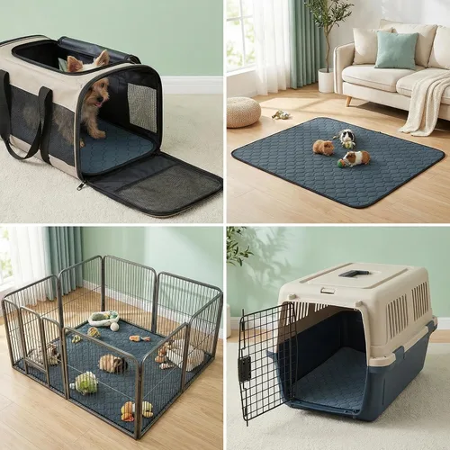 Vista 4 de Revestimientos para jaula de cobayas - Almohadillas lavables para orina de conejillo de indias, impermeables, reutilizables y antideslizantes, ropa