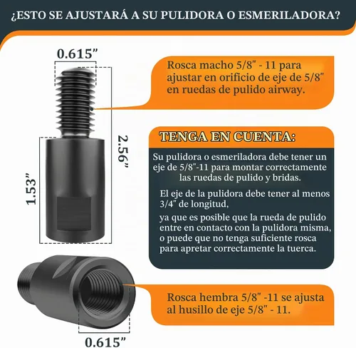 Vista 3 de Barra de conexión de eje de extensión de 5/8"-11 para amoladora angular, varilla extensible de buff de vía aérea de 2" de aluminio duradero