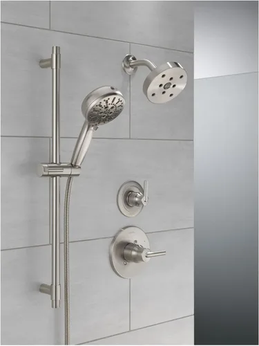Vista 5 de Cabezal de ducha de mano Delta Faucet ProClean Gold con barra deslizante, ducha de mano con rociador de alta presión, sistema de ducha dorado