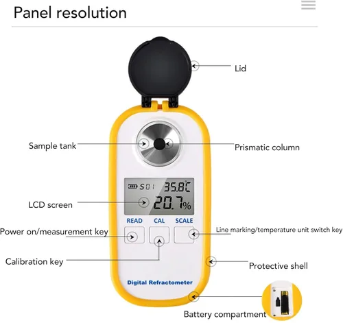 Vista 3 de Mumusuki Medidor digital refractómetro rango de escala 0-80% para medición de porcentaje de volumen de alcohol
