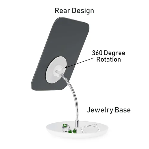 Vista 10 de LFOYOU Espejo de tocador de mesa con soporte, espejo de maquillaje para escritorio, cuello de cisne flexible ajustable, rotación de 360°, plegable