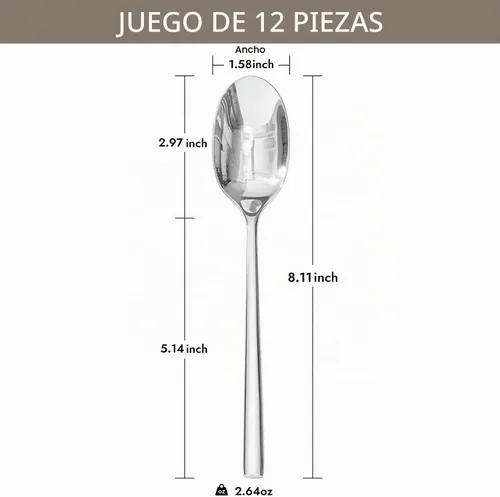 Vista 2 de KINGSTONE Juego de cucharas de cena, cucharas de mesa de cubiertos de 12 piezas, cucharas de acero inoxidable de grado alimenticio de alta calidad