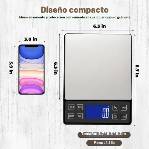 Vista 6 de SEMIER Báscula digital de cocina con alta precisión de 0.1 g/0.001 oz, báscula de panadería de alimentos de 5 kg/11 lb con % de función