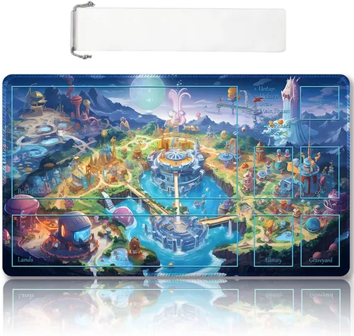 Vista 19 de Tapete de juego MTG cosido de alta calidad con zonas y respaldo de goma antideslizante, tapete de juego TCG para MTG y otros juegos de cartas, Dkt
