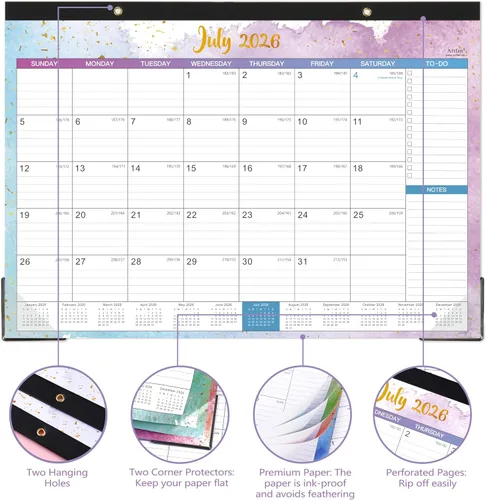 Vista 4 de Calendario de escritorio 2026-2027, calendario de escritorio grande 2026-2027, julio de 2026 a diciembre de 2027, 17 x 12 pulgadas, calendario