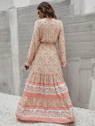 Vista 2 de Floerns Vestido largo de manga larga con cuello en V y estampado floral para mujer