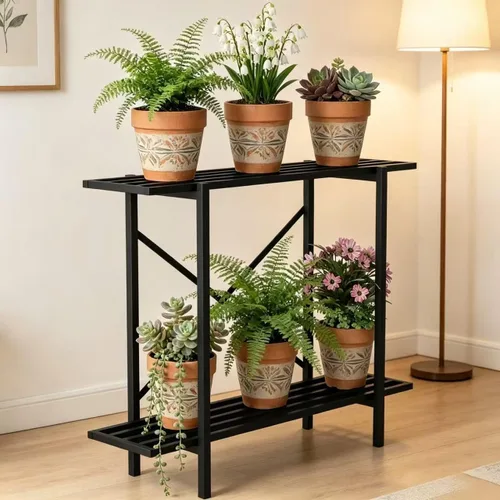Vista 12 de Zhongma Soporte de metal para plantas de un nivel con ruedas, (35.43 pulgadas de largo x 8.66 pulgadas de ancho x 10.3 pulgadas de alto) soporte