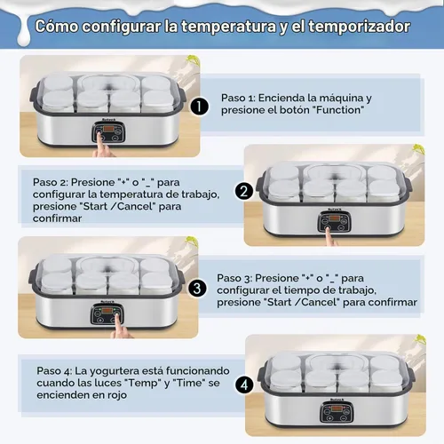 Vista 6 de Yogurt Maker Máquina automática digital para hacer yogur con 8 tarros de vidrio de 48 onzas (6 onzas cada frasco) pantalla LCD con control