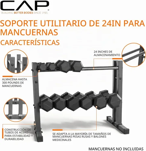 Vista 3 de Estantería para mancuernas CAP Barbell de 24 pulgadas, útil para bolas medicinales y pesas rusas