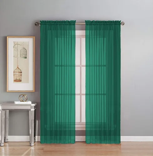 Vista 28 de Interior Trends Juego de 2 paneles de cortina de gasa transparente totalmente cosidas para ventana con cortinajes (63 pulgadas de largo, ladrillo)