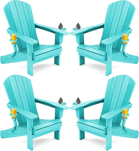 Vista 15 de SERWALL Silla Adirondack plegable, Silla Adirondack HDPE con textura de madera - gris