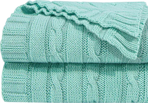 Vista 12 de NTBAY Manta de punto trenzado de 100 % algodón puro, súper suave y cálida de 51 x 67 pulgadas, para sofá, silla, cama, extra acogedora, lavable a