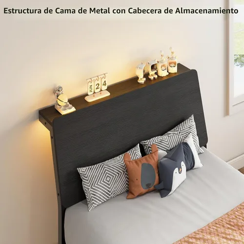 Vista 5 de MaverickFurni Base de cama individual con luces LED y cabecera