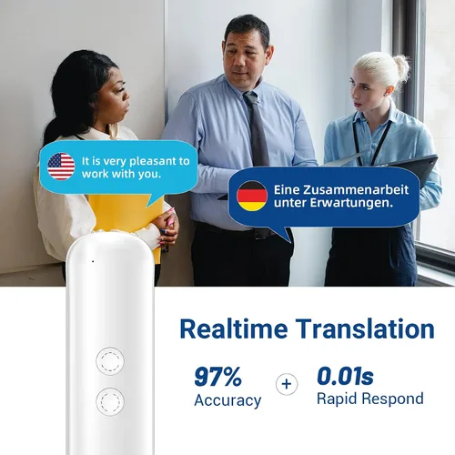 Vista 3 de XURPURTLK Dispositivo de traductor de voz de idiomas Traducciones de 2 vías en tiempo real compatible con 72 idiomas para viajar, aprender compras