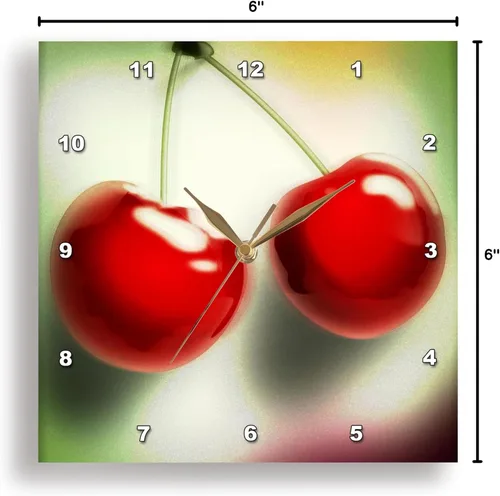Vista 9 de 3dRose DPP_53520_1 Reloj de pared con diseño de cerezas rojas y frutas, 10 x 10 pulgadas