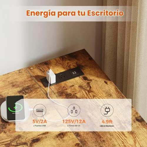 Vista 7 de Mericonia Escritorio para computadora en forma de L con tomas de corriente, escritorio para juegos reversible con estantes de almacenamiento y Marrón
